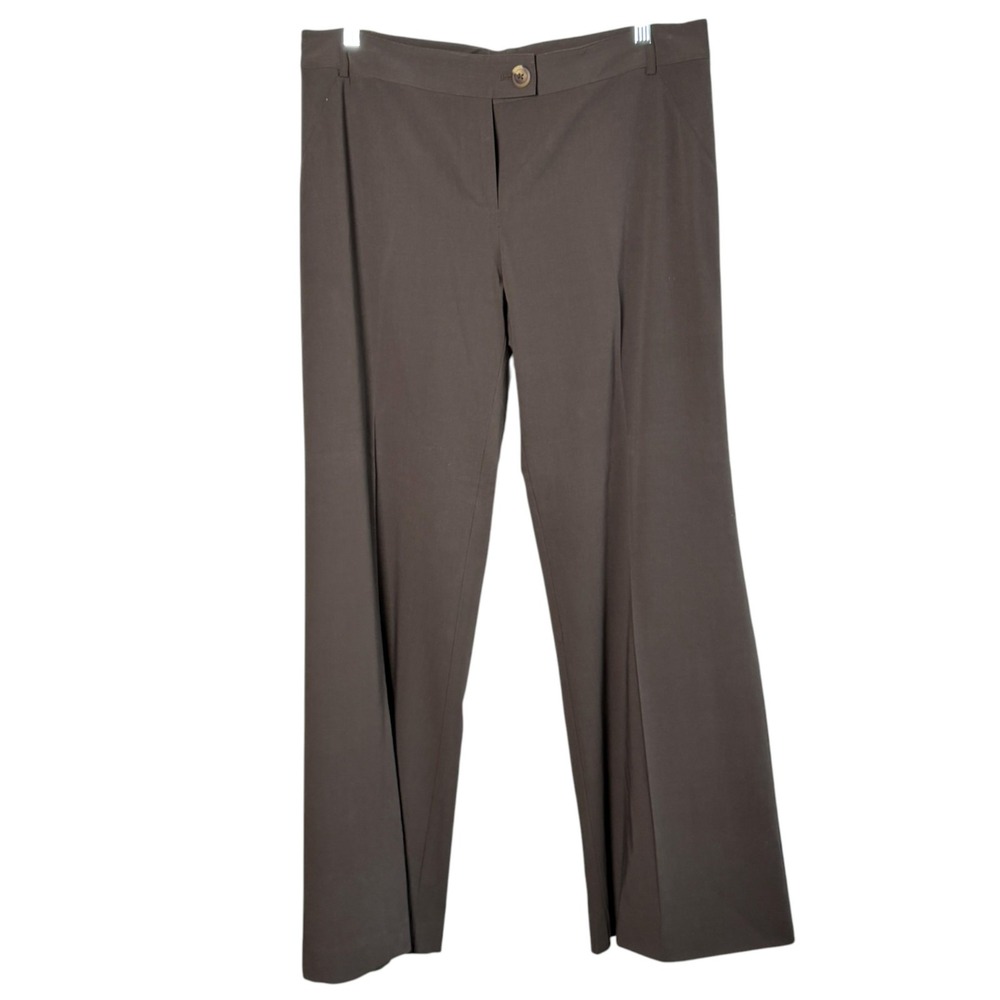 CAbi Womens Wide Leg Flat Front Dress Pants Size 14 Brown Stretch Office Chic